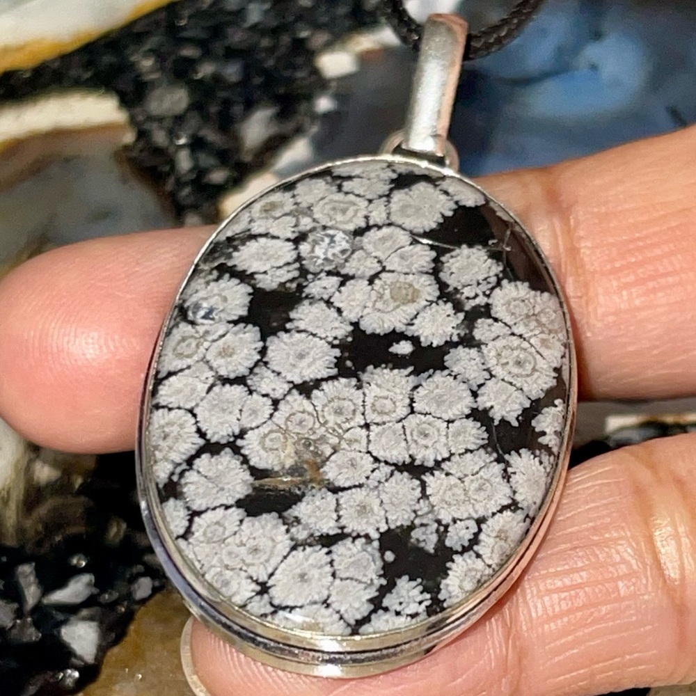 Snowflake Obsidian Pendant 2” - Picture 3 of 15